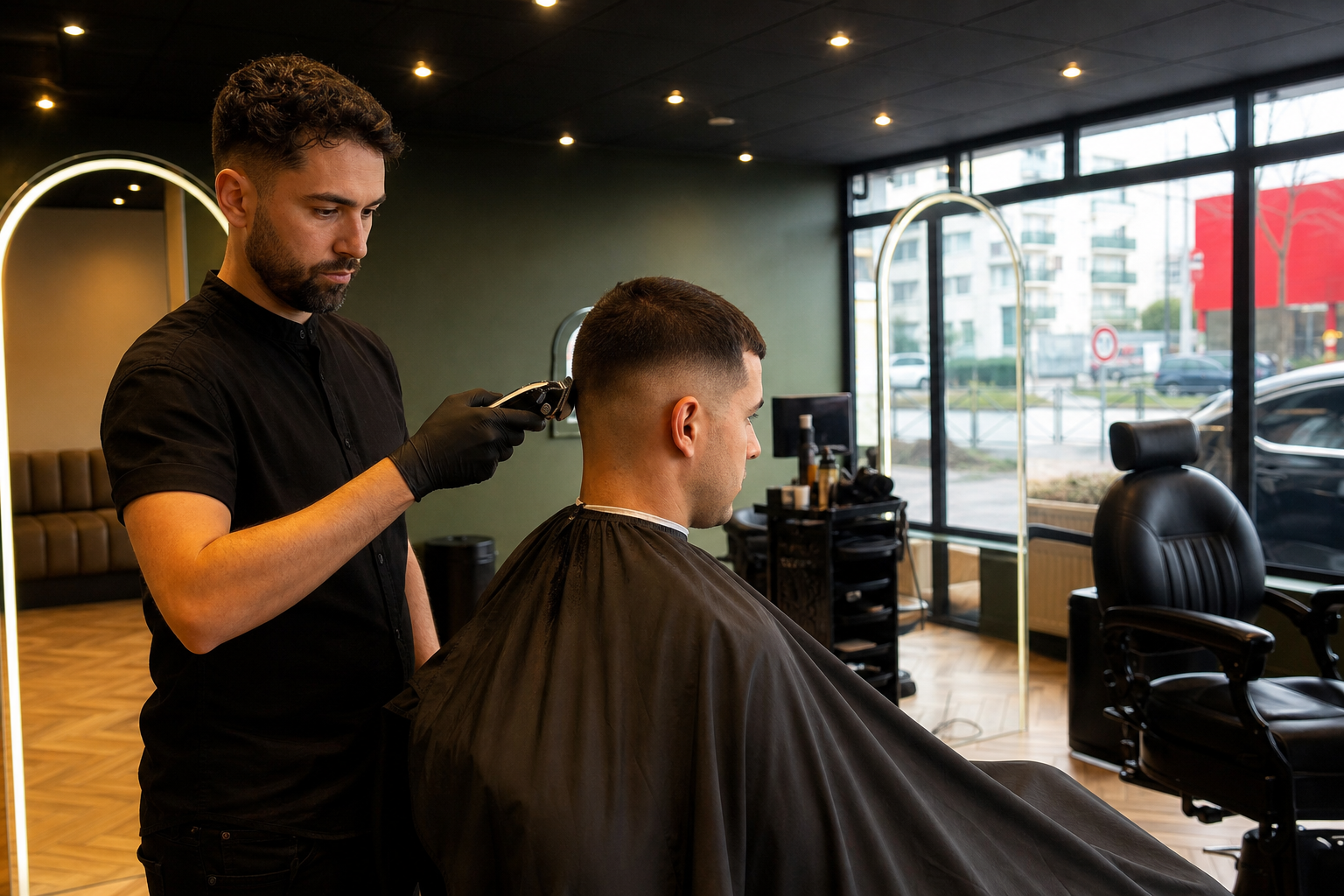 Barbier réalisant un dégradé chez Rituel Barber
